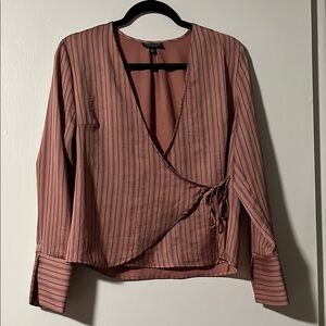 TOPSHOP Striped Pink Wrap Top